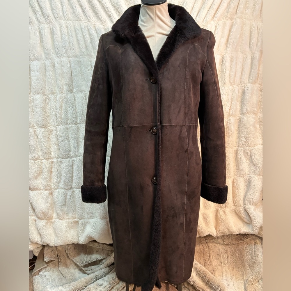 Cole Haan dark brown 100% genuine sheepskin shearling jacket size medium